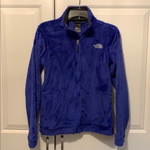 North face fuzzy jacket in small, royal blue